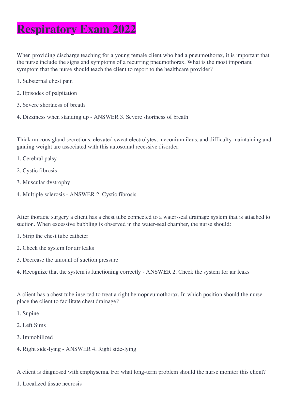 Preview image of Respiratory Exam 2022 document